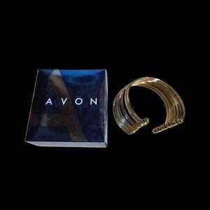 Avon Gold Tone Stacked Cuff Bangle Bracelet